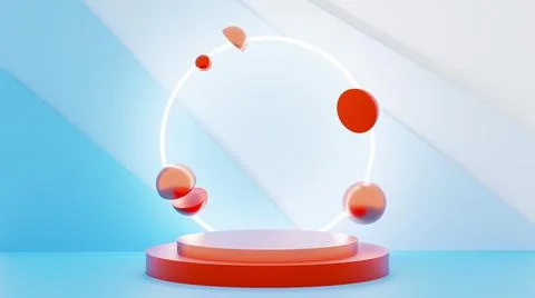 Empty red platform against a layered light blue background. 3D illustration. Stock Illustration