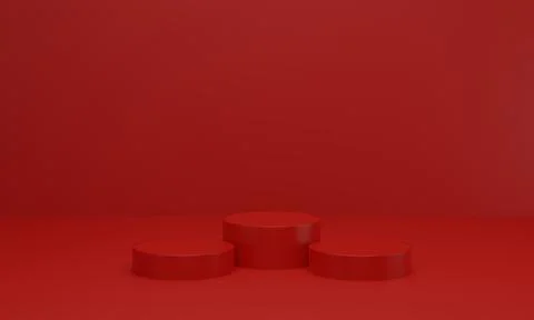 Empty red platform for showing product. podium in red studio room. 3d render Stock Illustration