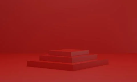 Empty red platform for showing product. podium in red studio room. 3d render Stock Illustration