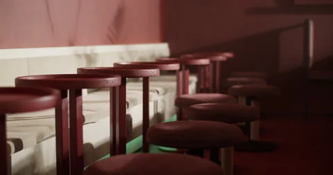 Empty red round small bar tables Stock Footage 239167644
