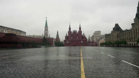 Empty Red square with wet ground on rainy summer day. Difficult times of Stock-Footage 133244318