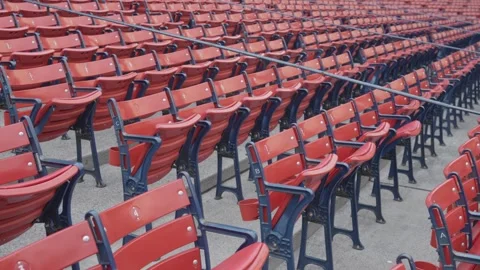 Empty Red Stadium Seats in Baseball Park Stockbeeldmateriaal 332686110