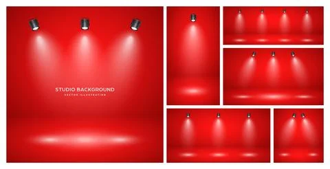 Empty red studio abstract backgrounds with spotlights. Product showcase backdrop Stock Illustration