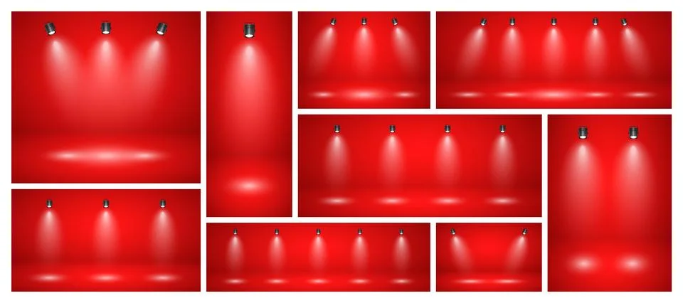 Empty red studio abstract backgrounds with spotlights. Product showcase backdrop 스톡 일러스트