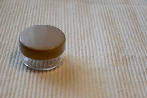 Empty Refillable Round Cosmetic Container for Travel on White Background, Copy S Fotos Stock