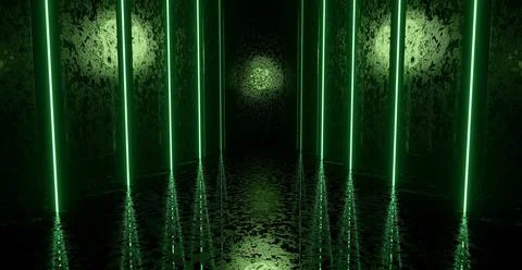 Empty Reflective Metal Parking Underground Car Warehouse Basement Dark Olive  イラスト素材