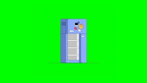 Empty Refrigerator Opening Door on Green Background Vidéo 333243959