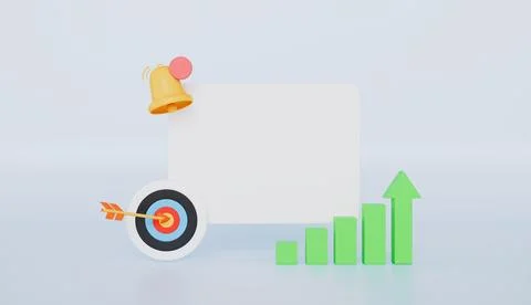 Empty reminder pop up with growth chart, notification bell icon with darts Stock Illustration