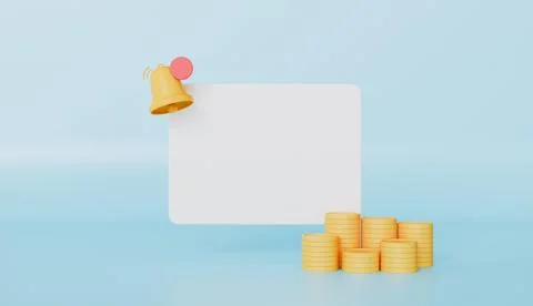 Empty reminder pop up, notification bell icon with graph and coins Stock Illustration