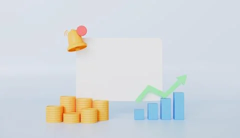 Empty reminder pop up, notification bell icon with graph and coins Stock Illustration