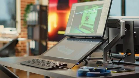 Empty render studio used to develop prototype or gaming infographics 写真素材