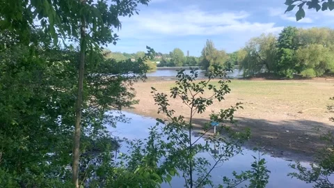Empty reservoir during the driest spring on record in Leeds, UK. Stock Footage 131099435