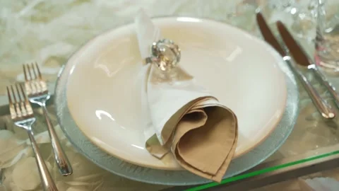 Empty restaurant interior ready for party. Wedding table decoration 動画素材 172448889