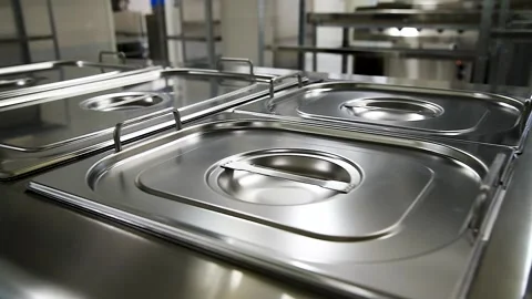 Empty restaurant kitchen with professional equipment Stock Footage 273197598