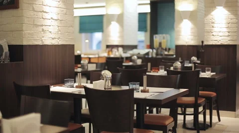 Empty restaurant in the morning Stock Footage