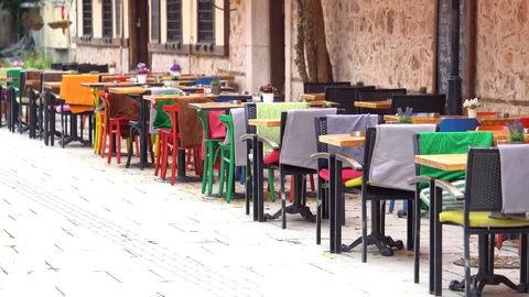 Empty restaurant or cafe in street Vidéo 83700860