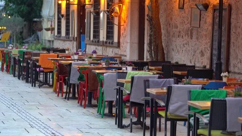 Empty restaurant or cafe in street Vidéo 83708945
