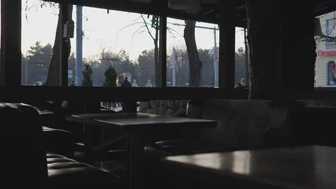 Empty restaurant or cafe in street Stock Footage 121104274