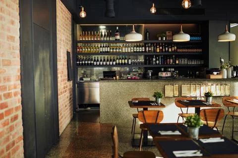 Empty restaurant store, pub or shop for retail services, hospitality industry or Stock Photos