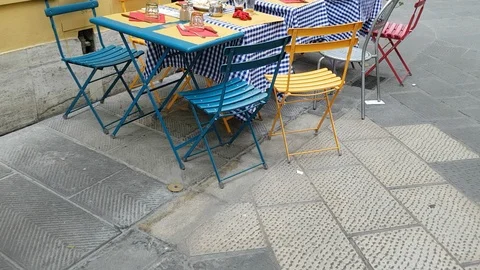 Empty restaurant table with dishware and decoration on it in the inner Stock Footage 119963866