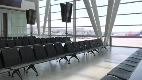 Empty Restaurants And Chairs At BUD International Airport, Covid19 Stock Footage 130277702
