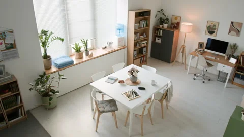 Empty Retirement Home Common Room Waiting for Senior Activities Stock Footage 337617446