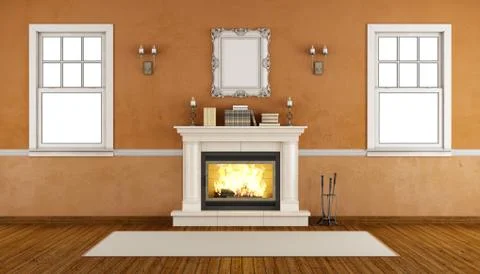 Empty retro room with fireplace Stock Illustration