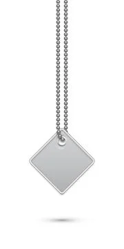 Empty rhombus silver military or dogs badge hanging on steel chain. Vector army Stock Illustration