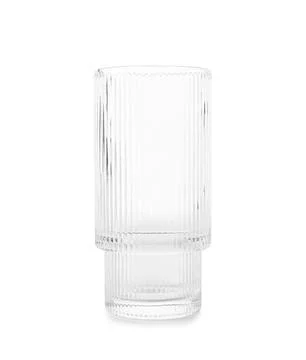 Empty ribbed glass cup on white background Stock Photos