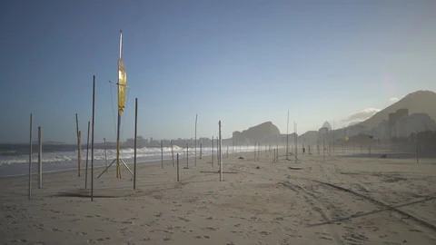 Empty Rio de Janeiro Copacabana Beach during COVID-19 Coronavirus Stock Footage 128330992