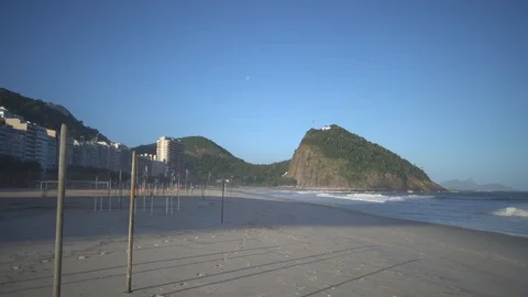 Empty Rio de Janeiro Copacabana and Leme Beach in Times of COVID-19 Coronavirus Stock Footage 128331083