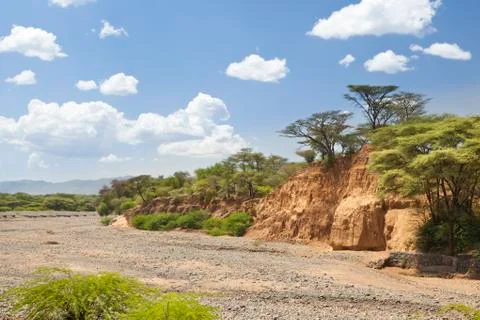 An empty river bed between marigat and lake baringo in kenya during dry seaso Stock Photos