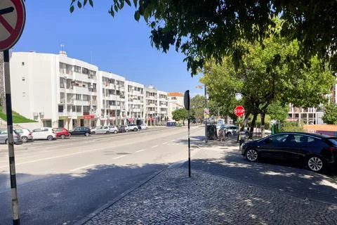 Empty road in the Almada district of Lisbon Stock Photos