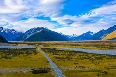 Empty road and mountains in the background Stock Photos