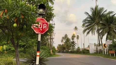 Empty road and stop sign in Thailand Stock Footage 277610780