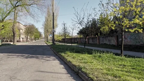Empty road of the city's streets on a warm spring day , self-isolation Stock-Footage 128305460