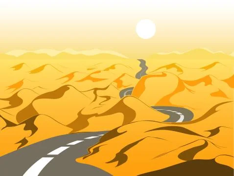Empty road in the desert, vector illustration イラスト素材