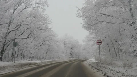 Empty road in the forest in the Alps in beautiful snowy winter Stock-Footage 146172608
