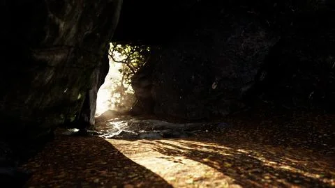 Empty road goes through the cave with glowing end Illustrazione stock