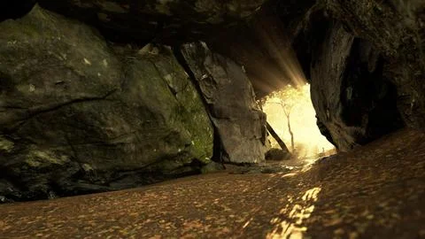 Empty road goes through the cave with glowing end Stock Illustration