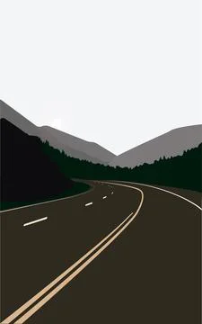 Empty Road, Green Surrounding Mountain Road Stock Illustration