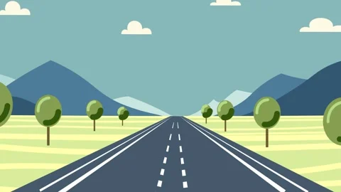 Empty Road Landscape Animation with Beautiful Mountain View. Vacation trip .. Stock Footage 305570233