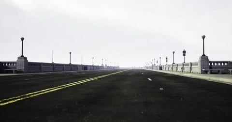 Empty road leading to a distant horizon on a cloudy day Illustrazione stock