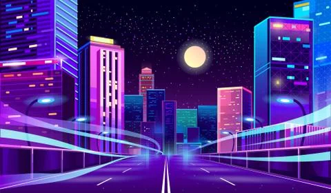 Empty road in megapolis at night Stock-Illustration