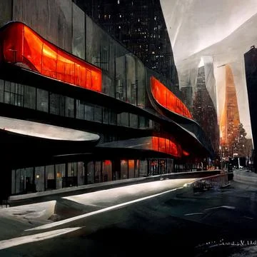 Empty road by modern art building. Ilustración de archivo