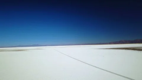 Empty road on SALT DESERT panoramic aerial footage Stock Footage 88428682