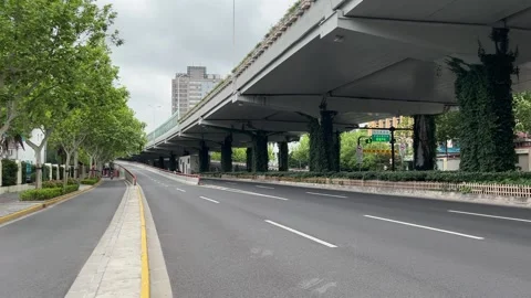 Empty road in Shanghai under lockdown Stock Footage 197409999