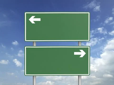 Empty road sign against a background of blue sky with clouds Stock Illustration