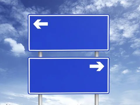 Empty road sign against a background of blue sky with clouds Stock Illustration