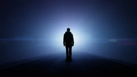 Empty road with a standing man and a flashing light Stock Footage 323957462